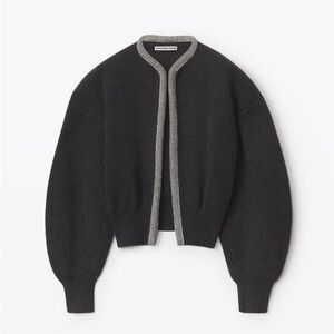 Alexander Wang Cropped Cardigan With Crystal Tubular Necklace in Charcoal New